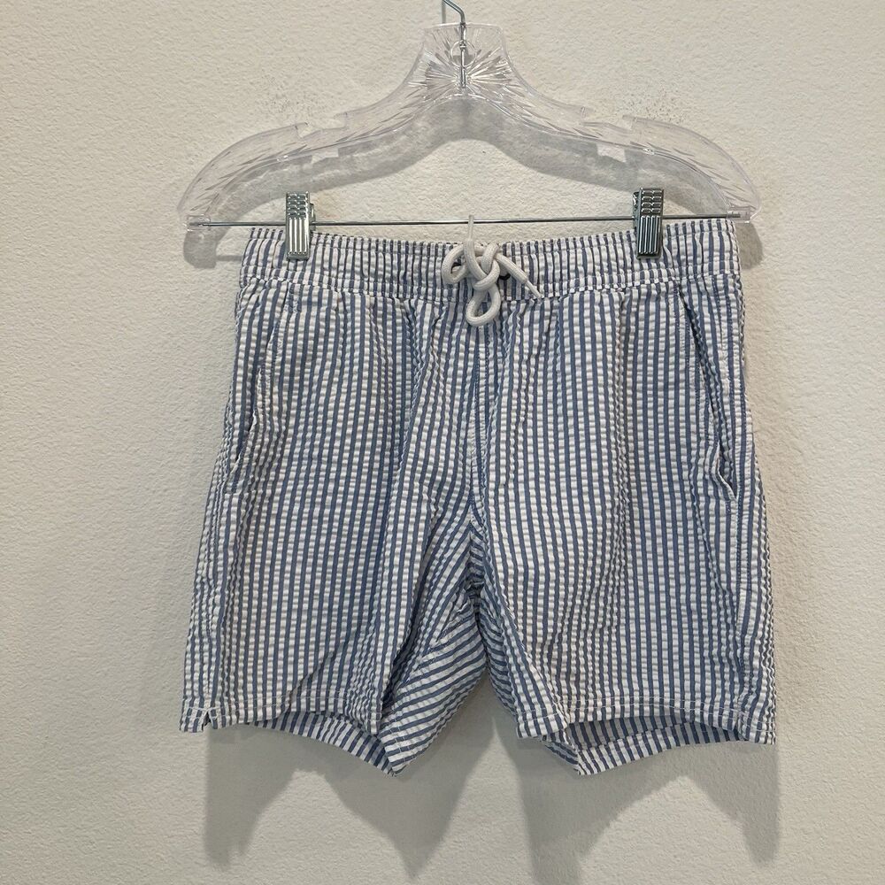 J.Crew Flex Swim Trunks Seersucker Striped Board Shorts Blue Small Mens AK875